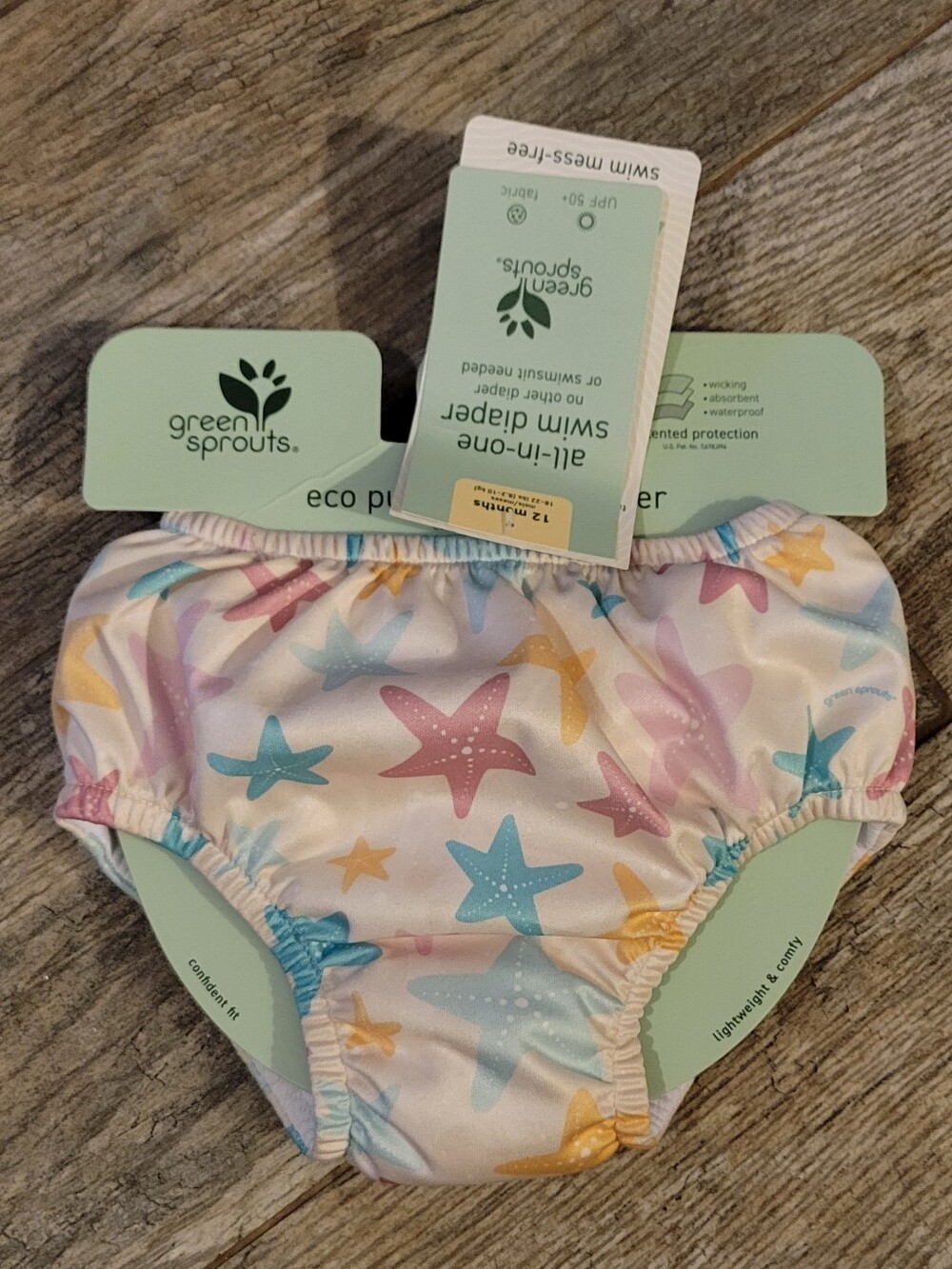 Green Sprouts STARFISH Eco Pull On Swim Diaper UPF 50+ Reusable Machine Washable